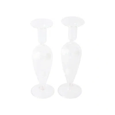 Vietri Drop Candlesticks - Set Of 2 In White,clear