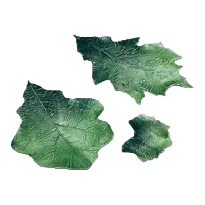 Pre-owned Vietri Early 21st Century  Hand-crafted Italian Porcelain Leaf Dish Set – 3 Piece In Gray
