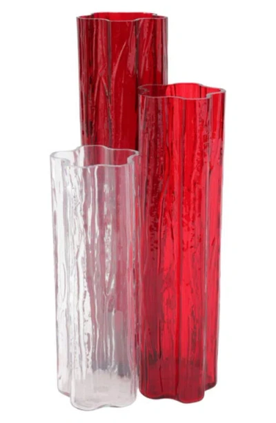 Vietri Flora Triple Glass Vase In Red
