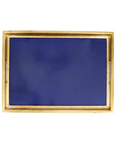 Vietri Florentine Wooden Accessories Cobalt & Gold Large Rectangular Tray In Blue