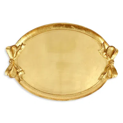 Vietri Florentine Wooden Accessories Gold Bow Handled Oval Tray