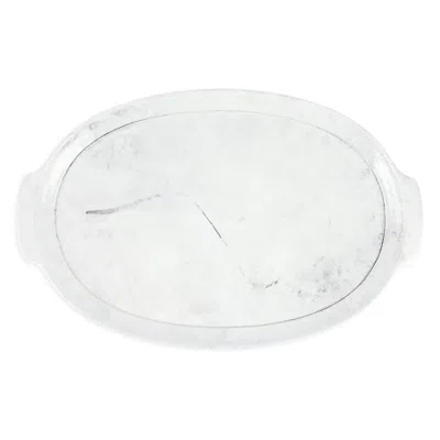 Vietri Florentine Wooden Accessories Marble Look Handled Medium Oval Tray In White