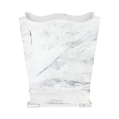 Vietri Florentine Wooden Accessories Marble Look Waste Basket In White