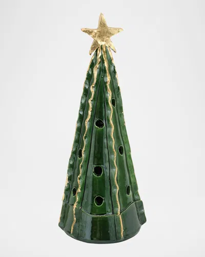 Vietri Foresta Large Tree With Ribbon & Gold Star Christmas Decor In Green