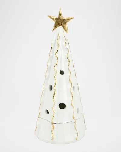 Vietri Foresta Large Tree With Ribbon & Gold Star Christmas Decor In White