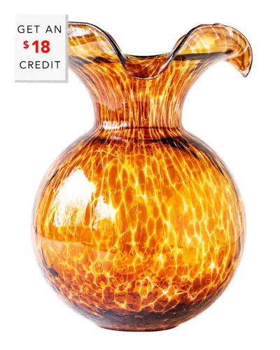 Vietri Hibiscus Glass Brown Tortoiseshell Large Fluted Vase With $18 Credit