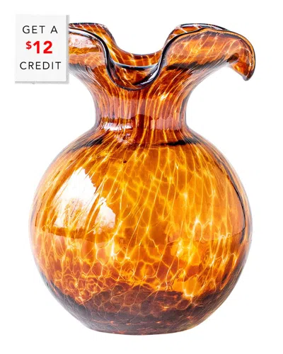 Vietri Hibiscus Glass Brown Tortoiseshell Small Fluted Vase With $12 Credit In Orange
