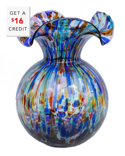 Vietri Hibiscus Glass Carnevale Medium Fluted Vase With $16 Credit