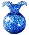 Vietri Hibiscus Glass Cobalt Tortoiseshell Large Fluted Vase In Blue