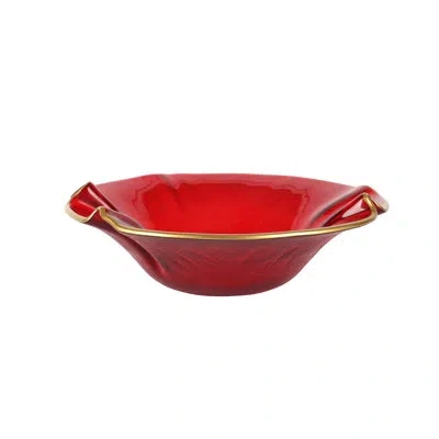 Vietri Holiday Glass Small Ruffled Bowl In Red