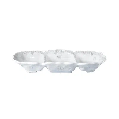 Vietri Incanto Lace Medium Three Part Divided Serving Dish In White