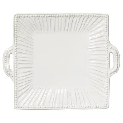 Vietri Incanto Stone Stripe Square Handled Platter In White