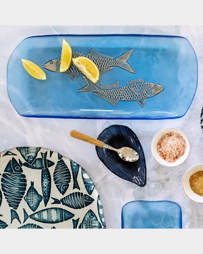 Vietri Isola Glass Medium Fish Rectangular Tray In Blue