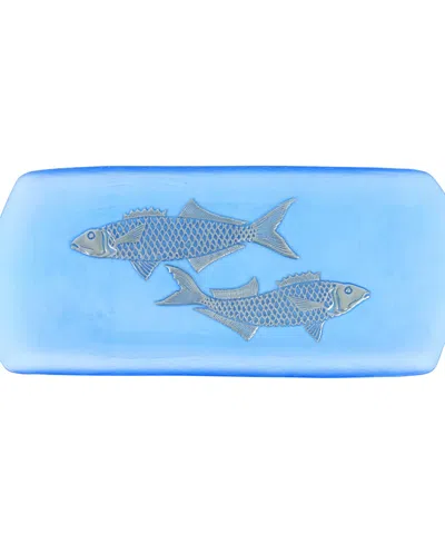 Vietri Isola Glass Medium Fish Rectangular Tray In Blue