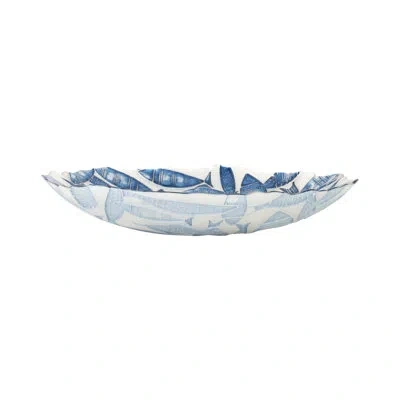Vietri Isola Glass Shallow Bowl In Blue,white