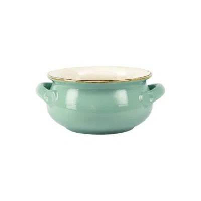 Vietri Italian Bakers Small Handled Round Baker In Aqua,gold