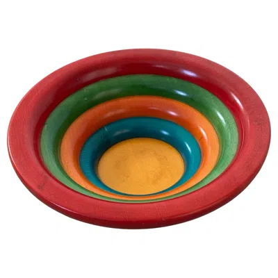 Pre-owned Vietri Large Colorful Post-modern Italian Wooden Bowl By Pietro Manzoni For  In Brown