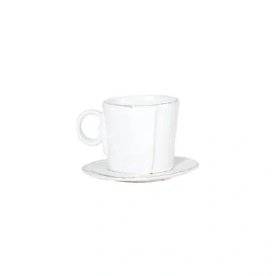 Vietri Lastra Cappuccino Cup And Saucer Set In White