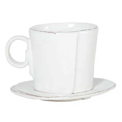 Vietri Lastra Collection Espresso Cup & Saucer In White