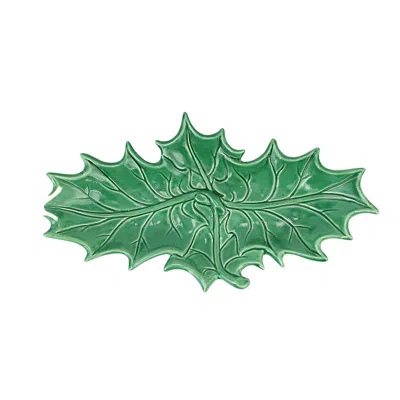 Vietri Lastra Evergreen Figural Holly Two-leaf Platter