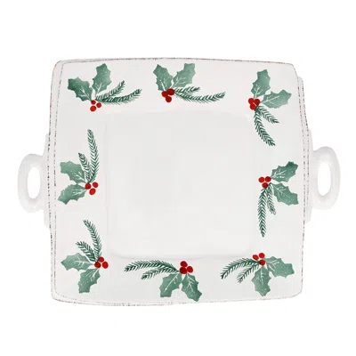 Vietri Lastra Evergreen Handled Square Platter