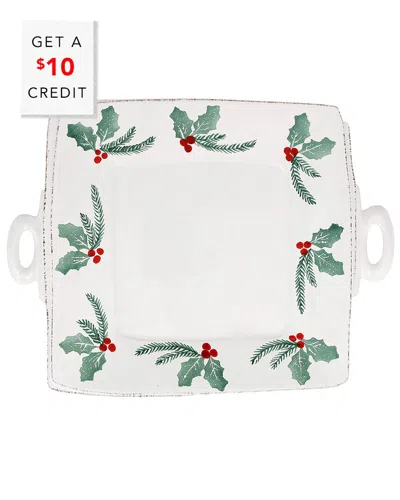 VIETRI VIETRI LASTRA EVERGREEN HANDLED SQUARE PLATTER WITH $10 CREDIT