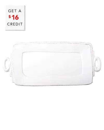 Vietri Lastra Handled Rectangular Platter With $16 Credit In White