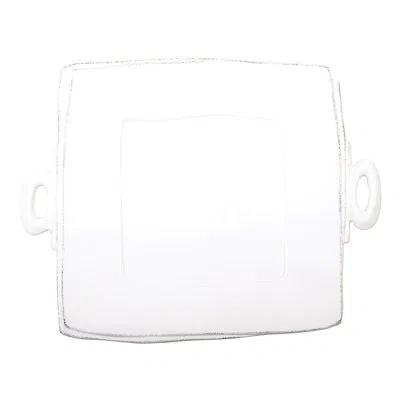 Vietri Lastra Handled Square Platter In White