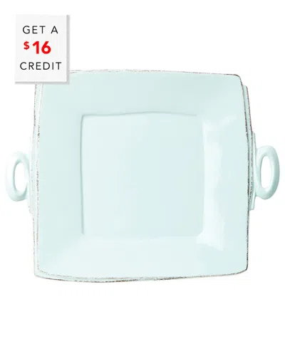 Vietri Lastra Handled Square Platter With $16 Credit In Green