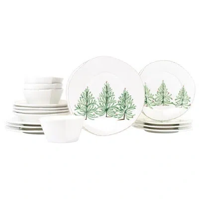 Vietri Lastra Holiday 4 - Piece Place Setting Set In White;green