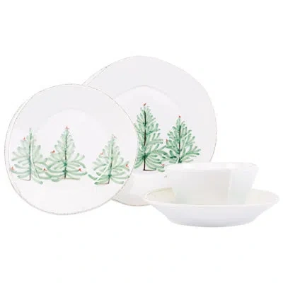 Vietri Lastra Holiday 4 - Piece Place Setting In White;green