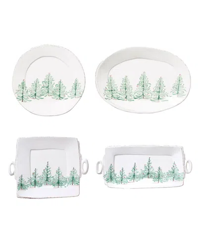 Vietri Lastra Holiday 4 Piece Serveware Set In White