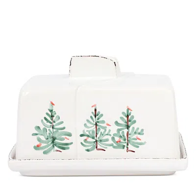 Vietri Lastra Holiday Butter Dish In White