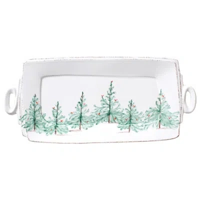 Vietri Lastra Holiday Handled Rectangular Platter In White;green;red