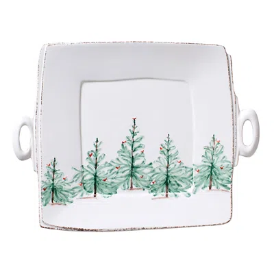 Vietri Lastra Holiday Handled Square Platter In White