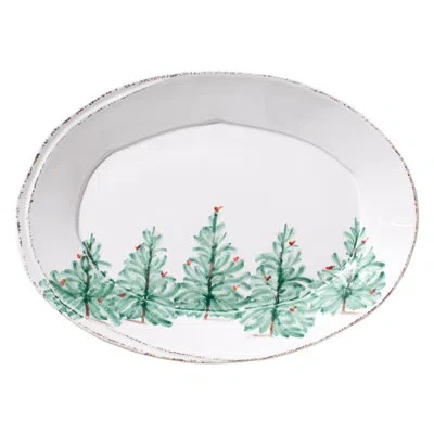Vietri Lastra Holiday Oval Platter In White;green