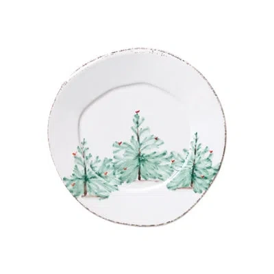 Vietri Lastra Holiday Salad Plate In White;green