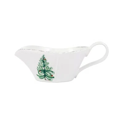 Vietri Lastra Holiday Sauce Server In White In Red