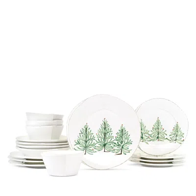 Vietri Lastra Holiday Sixteen Piece Place Setting In White/green