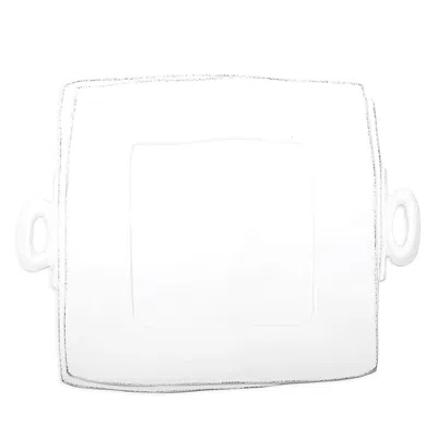 Vietri Lastra Square Handled Platter In White