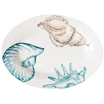 Vietri Lido Medium Oval Platter In White,blue,brown