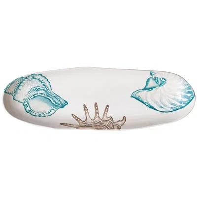 Vietri Lido Narrow Oval Platter In White,blue,brown