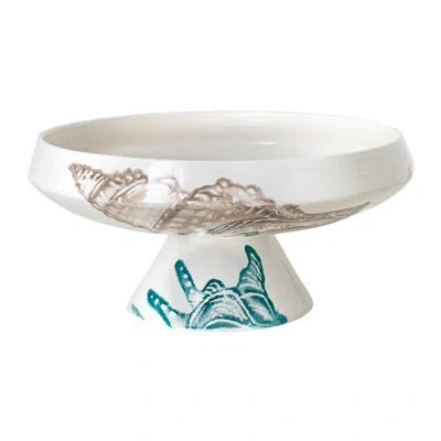 Vietri Lido Pedestal Bowl In Blue;white