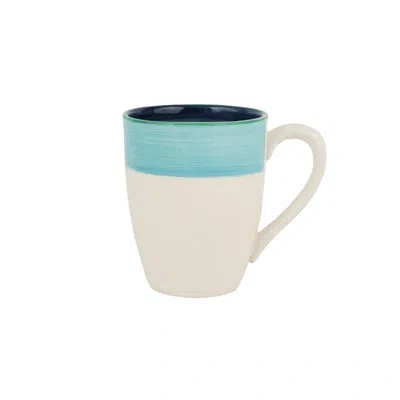 Vietri Lisbon Cobalt & Green Stripe Mug In Green,cobalt,white