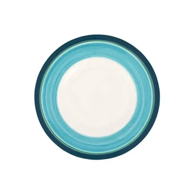 Vietri Lisbon Cobalt & Green Stripe Salad Plate In Green,cobalt,white