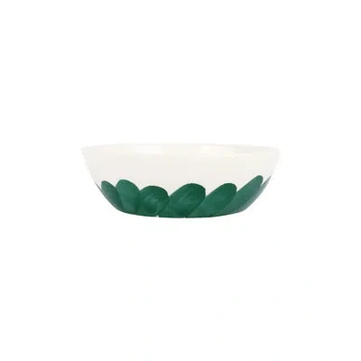 Vietri Lisbon Green Brushstroke Cereal Bowl In White;green