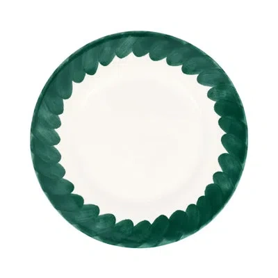 Vietri Lisbon Green Brushstroke Dinner Plate In White,green