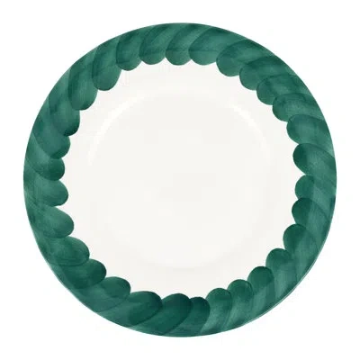 Vietri Lisbon Green Brushstroke Round Platter In White,green