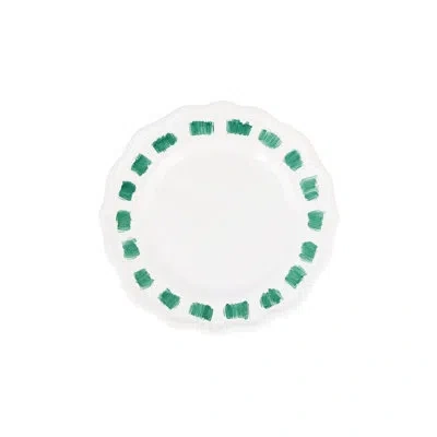 Vietri Lisbon Green Stitch Cocktail Plate In White,green