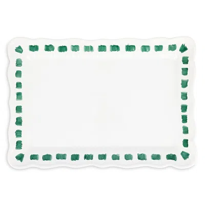 Vietri Lisbon Green Stitch Rectangular Platter In White